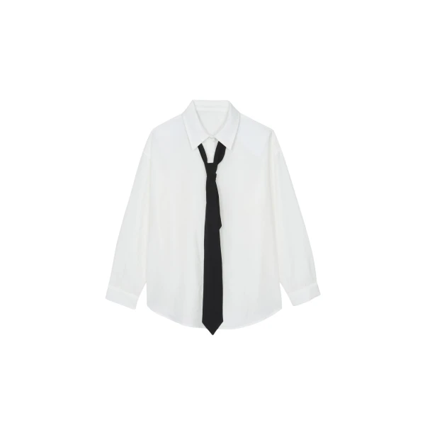 The Frankie Shop Patti Neck Tie Shirt - White - Oversized Minimalist Tops in White - Shop at Luxury Shoes 