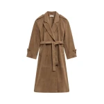 The Frankie Shop Pembroke Faux Suede Trench - Camel - Oversized Minimalist Coats in Beige - Shop at Luxury Shoes 