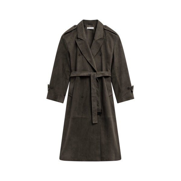 The Frankie Shop Pembroke Faux Suede Trench - Mousse - Oversized Minimalist Coats in Beige - Shop at Luxury Shoes 