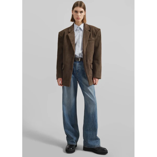 The Frankie Shop Peoria Faux Suede Blazer - Brown - Oversized Minimalist Jackets in Beige - Shop at Luxury Shoes 