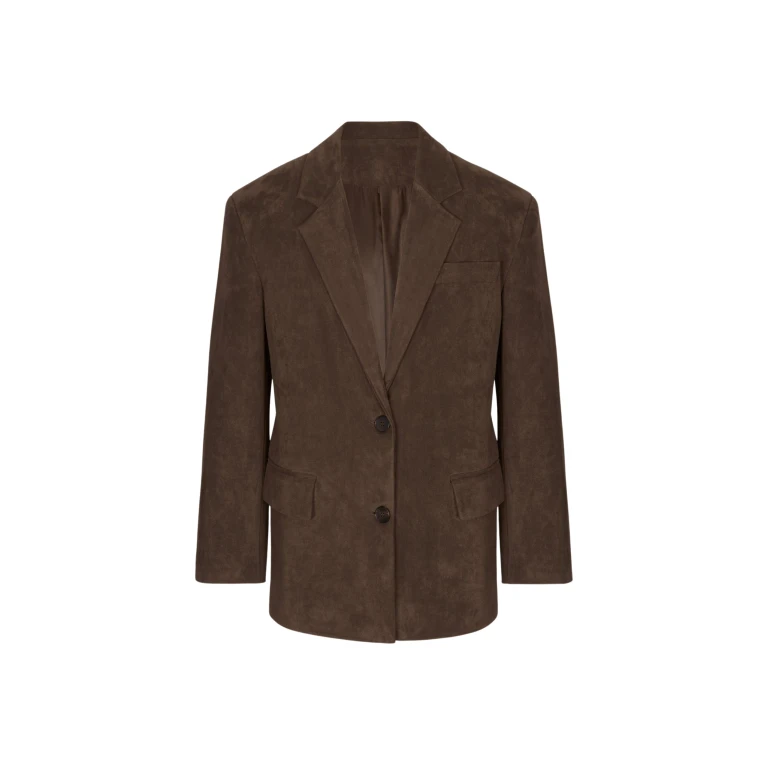 The Frankie Shop Peoria Faux Suede Blazer - Brown - Oversized Minimalist Jackets in Beige - Shop at Luxury Shoes 