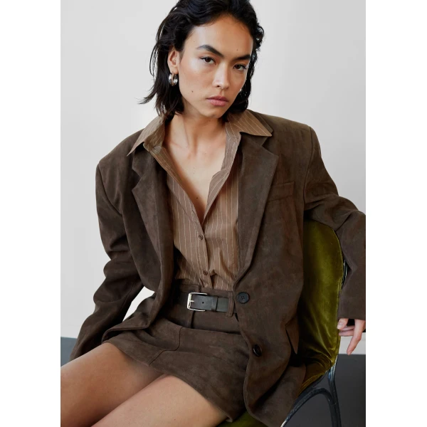 The Frankie Shop Peoria Faux Suede Mini Skirt - Brown - Oversized Minimalist Skirts in Beige - Shop at Luxury Shoes 