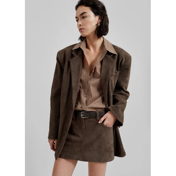 The Frankie Shop Peoria Faux Suede Mini Skirt - Brown - Oversized Minimalist Skirts in Beige - Shop at Luxury Shoes 