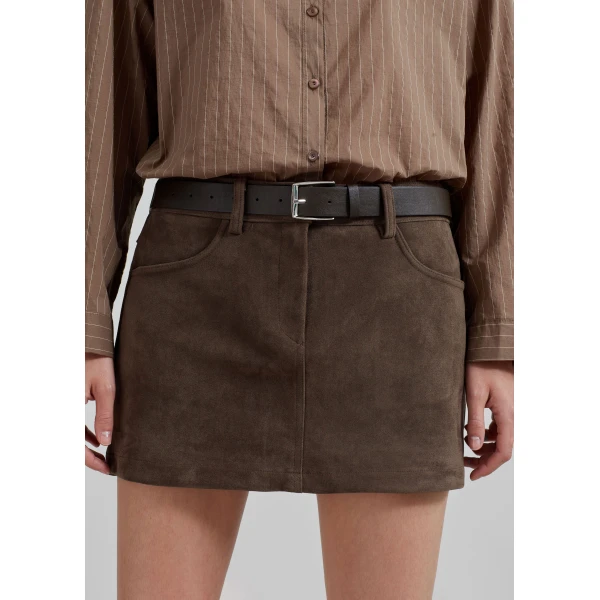 The Frankie Shop Peoria Faux Suede Mini Skirt - Brown - Oversized Minimalist Skirts in Beige - Shop at Luxury Shoes 