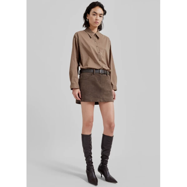 The Frankie Shop Peoria Faux Suede Mini Skirt - Brown - Oversized Minimalist Skirts in Beige - Shop at Luxury Shoes 