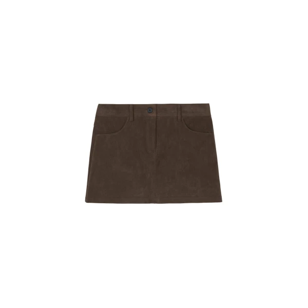 The Frankie Shop Peoria Faux Suede Mini Skirt - Brown - Oversized Minimalist Skirts in Beige - Shop at Luxury Shoes 
