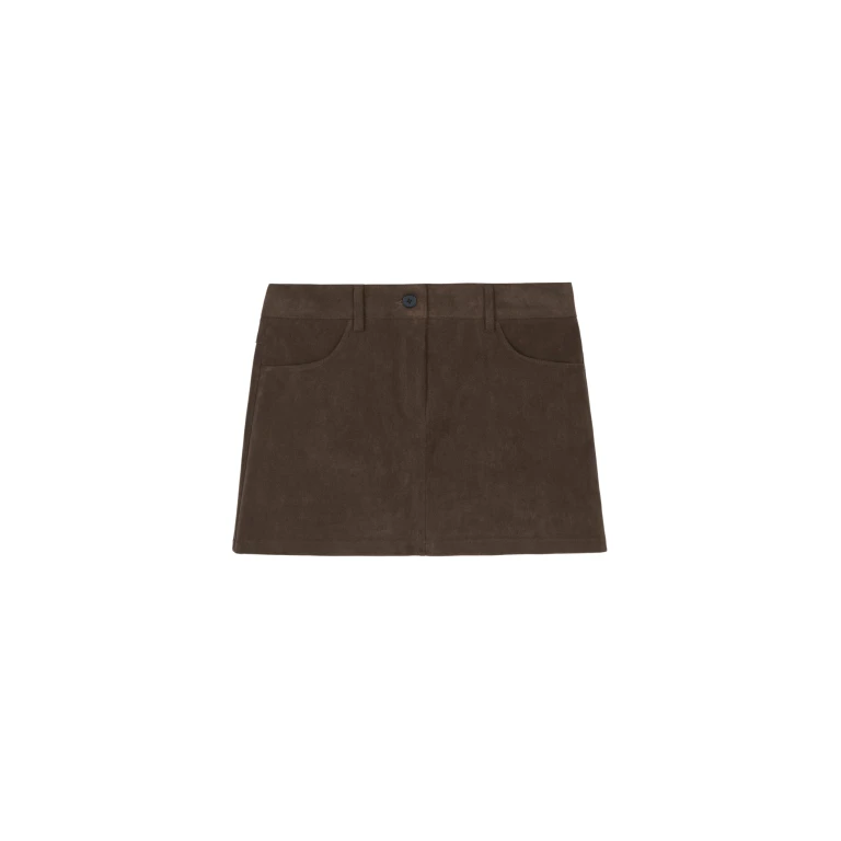 The Frankie Shop Peoria Faux Suede Mini Skirt - Brown - Oversized Minimalist Skirts in Beige - Shop at Luxury Shoes 