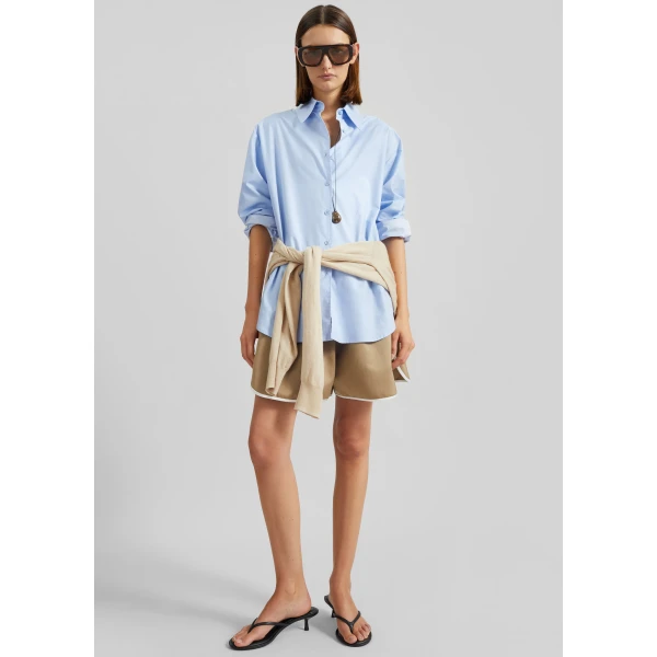 The Frankie Shop Peri Cotton Shirt - Light Blue - Oversized Minimalist Tops in Blue - Shop at Luxury Shoes 