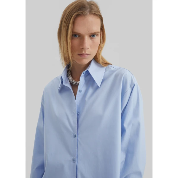 The Frankie Shop Peri Cotton Shirt - Light Blue - Oversized Minimalist Tops in Blue - Shop at Luxury Shoes 