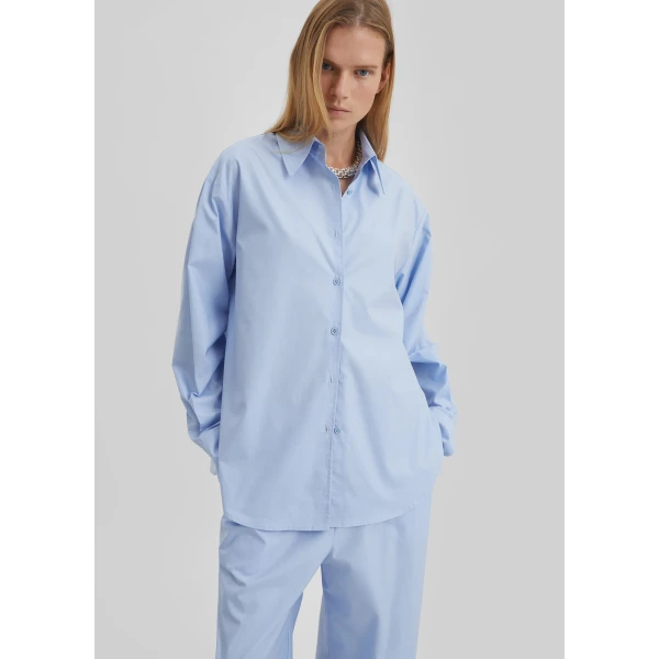 The Frankie Shop Peri Cotton Shirt - Light Blue - Oversized Minimalist Tops in Blue - Shop at Luxury Shoes 