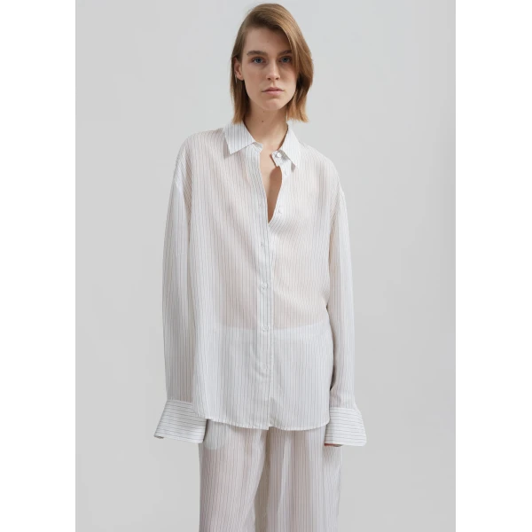 The Frankie Shop Peri Double Striped Shirt - White/Black Stripe - Oversized Minimalist Tops in Multicolour - Shop at Luxury Shoes 