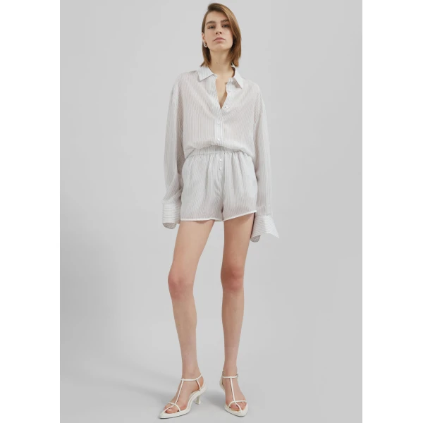 The Frankie Shop Peri Double Striped Shirt - White/Black Stripe - Oversized Minimalist Tops in Multicolour - Shop at Luxury Shoes 