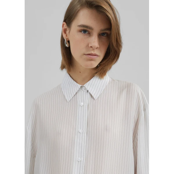 The Frankie Shop Peri Double Striped Shirt - White/Black Stripe - Oversized Minimalist Tops in Multicolour - Shop at Luxury Shoes 