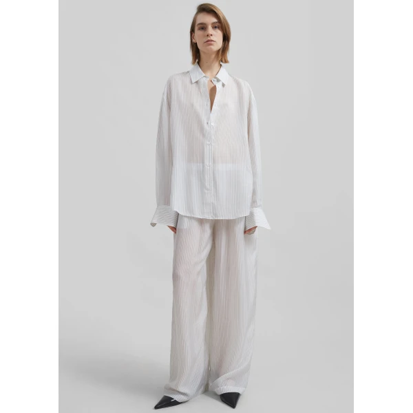 The Frankie Shop Peri Double Striped Shirt - White/Black Stripe - Oversized Minimalist Tops in Multicolour - Shop at Luxury Shoes 