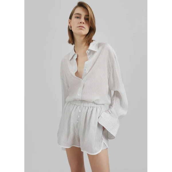 The Frankie Shop Peri Double Striped Shirt - White/Black Stripe - Oversized Minimalist Tops in Multicolour - Shop at Luxury Shoes 