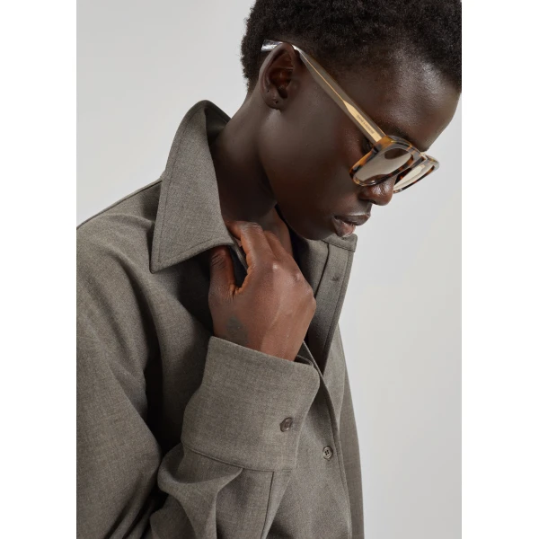 The Frankie Shop Peri Double Weave Shirt - Taupe Melange - Oversized Minimalist Tops in Beige - Shop at Luxury Shoes 