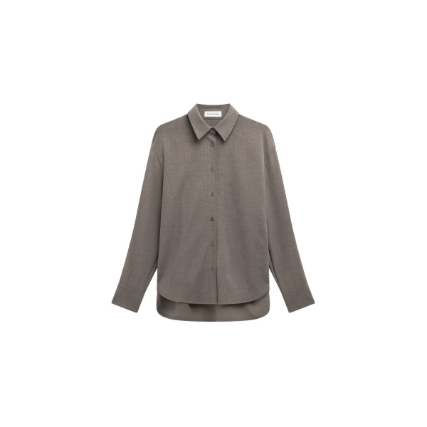 The Frankie Shop Peri Double Weave Shirt - Taupe Melange - Oversized Minimalist Tops in Beige - Shop at Luxury Shoes 