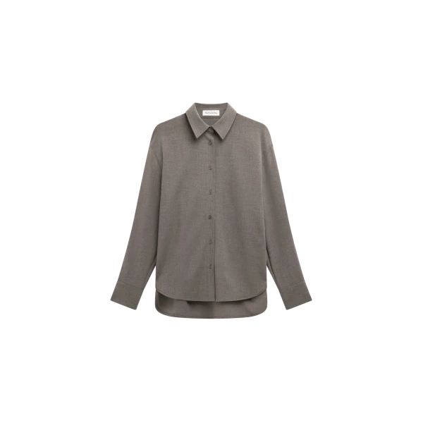 The Frankie Shop Peri Double Weave Shirt - Taupe Melange - Oversized Minimalist Tops in Beige - Shop at Luxury Shoes 