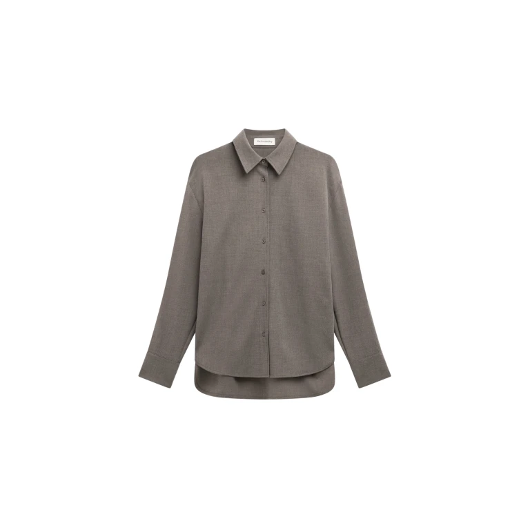 The Frankie Shop Peri Double Weave Shirt - Taupe Melange - Oversized Minimalist Tops in Beige - Shop at Luxury Shoes 
