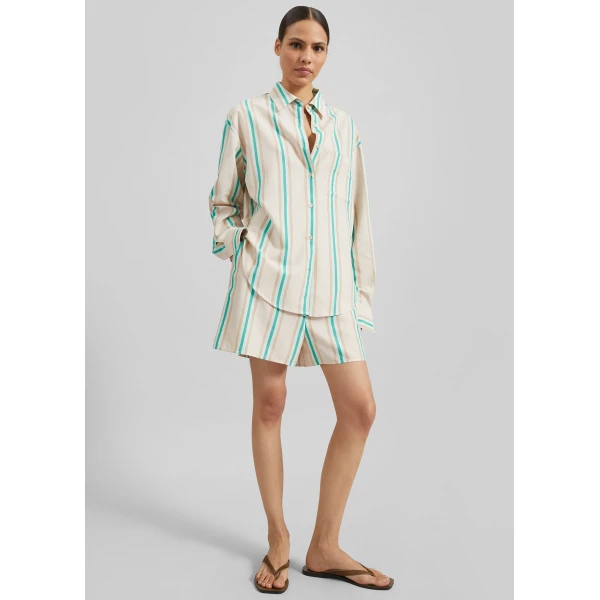 The Frankie Shop Peri Fluid Shirt - Beige Multi Stripe - Oversized Minimalist Tops in Multicolour - Shop at Luxury Shoes 