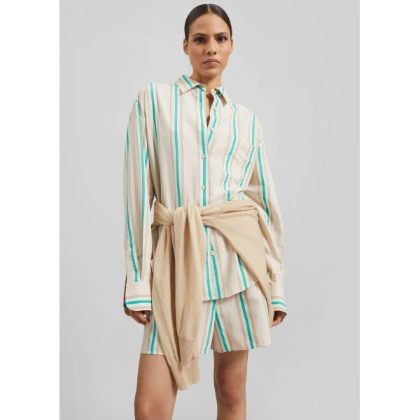The Frankie Shop Peri Fluid Shirt - Beige Multi Stripe - Oversized Minimalist Tops in Multicolour - Shop at Luxury Shoes 