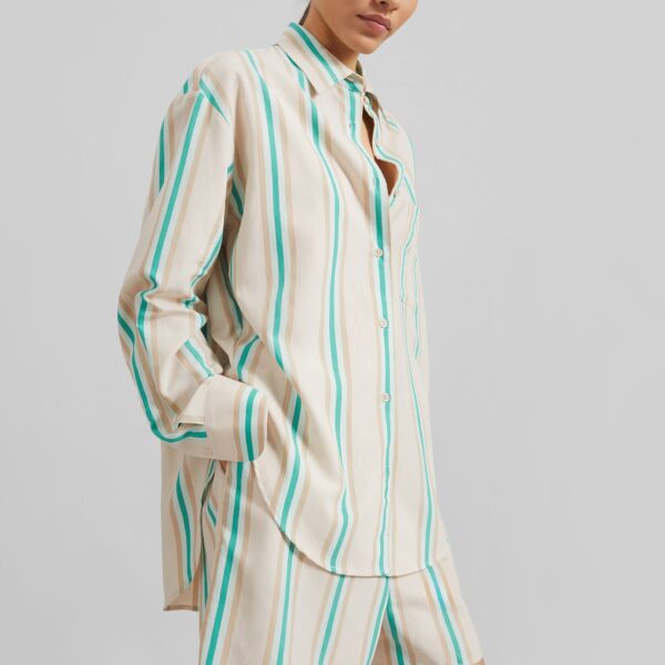 The Frankie Shop Peri Fluid Shirt – Beige Multi Stripe, view 6