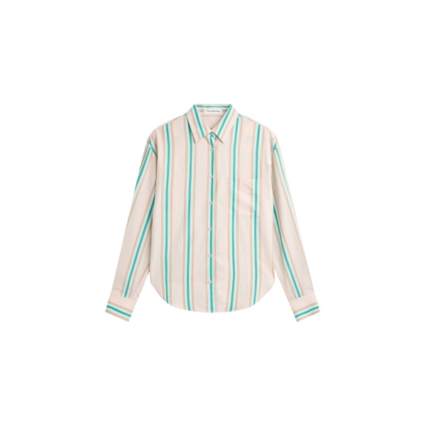 The Frankie Shop Peri Fluid Shirt - Beige Multi Stripe - Oversized Minimalist Tops in Multicolour - Shop at Luxury Shoes 