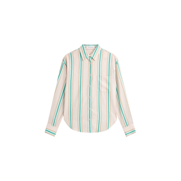 The Frankie Shop Peri Fluid Shirt - Beige Multi Stripe - Oversized Minimalist Tops in Multicolour - Shop at Luxury Shoes 