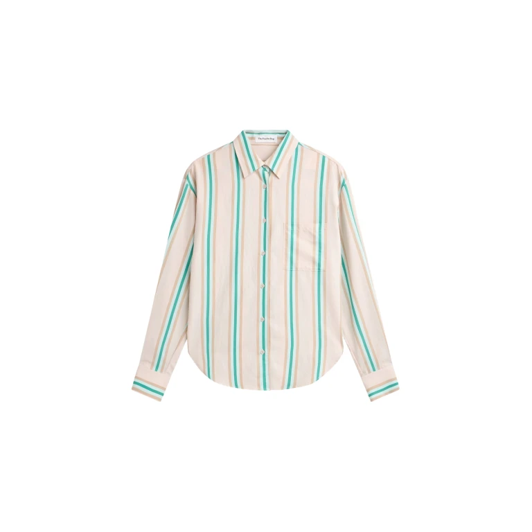 The Frankie Shop Peri Fluid Shirt - Beige Multi Stripe - Oversized Minimalist Tops in Multicolour - Shop at Luxury Shoes 