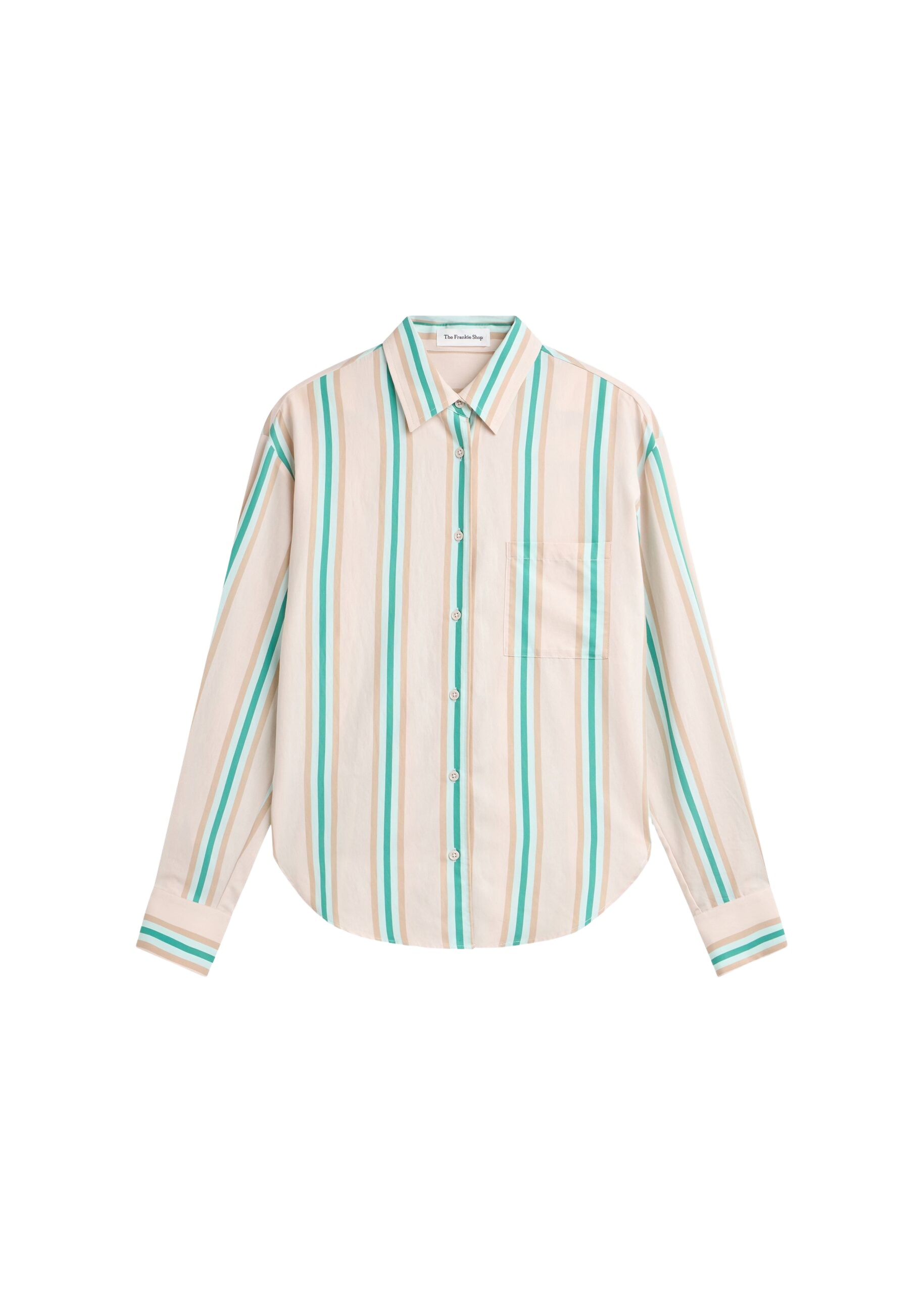 The Frankie Shop Peri Fluid Shirt - Beige Multi Stripe - Oversized Minimalist Tops in Multicolour - Shop at Luxury Shoes 