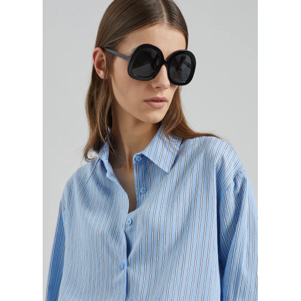 The Frankie Shop Peri Fluid Shirt - Blue/White Stripe - Oversized Minimalist Tops in Multicolour - Shop at Luxury Shoes 