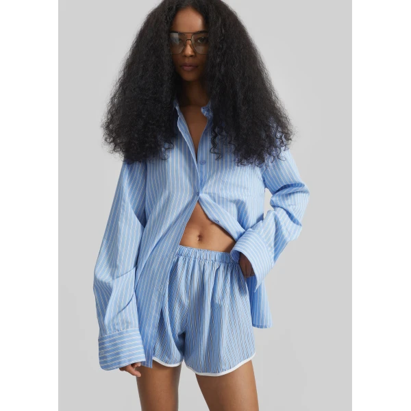 The Frankie Shop Peri Fluid Shirt - Blue/White Stripe - Oversized Minimalist Tops in Multicolour - Shop at Luxury Shoes 
