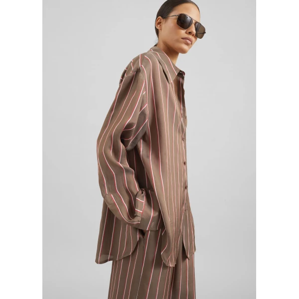 The Frankie Shop Peri Fluid Shirt - Brown Multi Stripe - Oversized Minimalist Tops in Multicolour - Shop at Luxury Shoes 