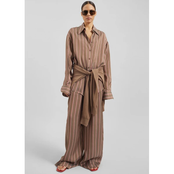 The Frankie Shop Peri Fluid Shirt - Brown Multi Stripe - Oversized Minimalist Tops in Multicolour - Shop at Luxury Shoes 