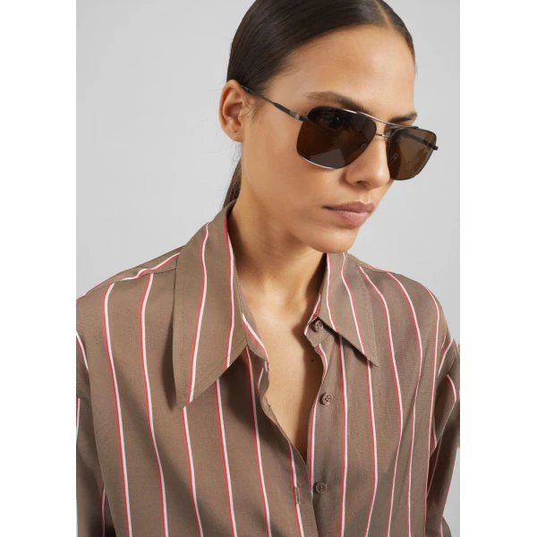 The Frankie Shop Peri Fluid Shirt - Brown Multi Stripe - Oversized Minimalist Tops in Multicolour - Shop at Luxury Shoes 