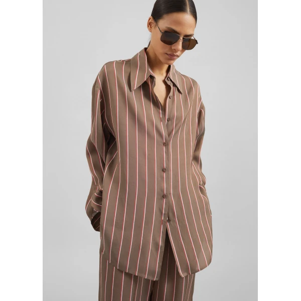 The Frankie Shop Peri Fluid Shirt - Brown Multi Stripe - Oversized Minimalist Tops in Multicolour - Shop at Luxury Shoes 