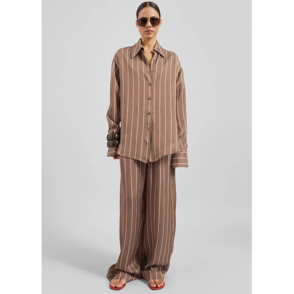 The Frankie Shop Peri Fluid Shirt - Brown Multi Stripe - Oversized Minimalist Tops in Multicolour - Shop at Luxury Shoes 