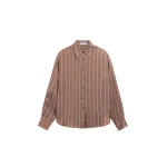 The Frankie Shop Peri Fluid Shirt - Brown Multi Stripe - Oversized Minimalist Tops in Multicolour - Shop at Luxury Shoes 