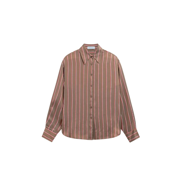 The Frankie Shop Peri Fluid Shirt - Brown Multi Stripe - Oversized Minimalist Tops in Multicolour - Shop at Luxury Shoes 