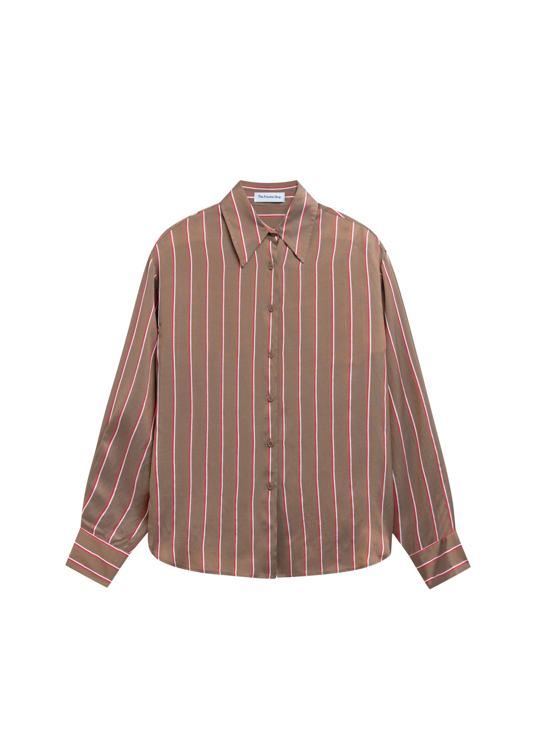 The Frankie Shop Peri Fluid Shirt - Brown Multi Stripe - Oversized Minimalist Tops in Multicolour - Shop at Luxury Shoes 