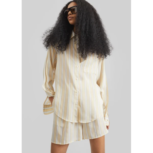 The Frankie Shop Peri Fluid Shirt - Yellow/White Stripe - Oversized Minimalist Tops in Multicolour - Shop at Luxury Shoes 