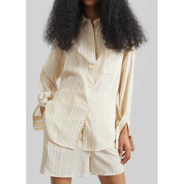 The Frankie Shop Peri Fluid Shirt - Yellow/White Stripe - Oversized Minimalist Tops in Multicolour - Shop at Luxury Shoes 