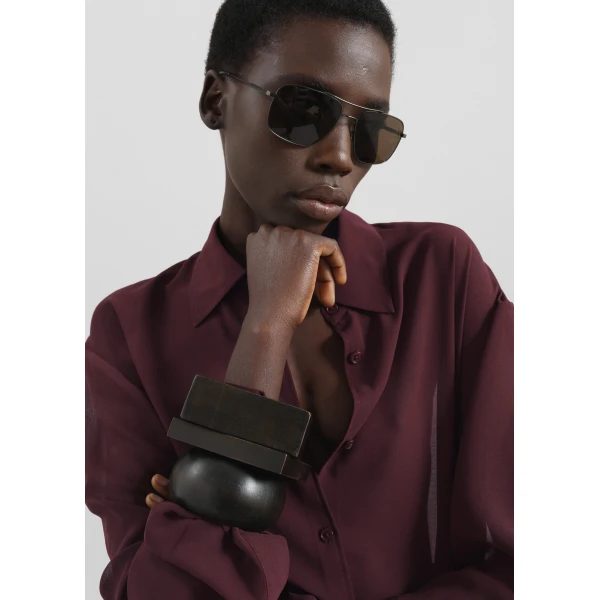 The Frankie Shop Peri Georgette Shirt - Burgundy - Oversized Minimalist Tops in Red - Shop at Luxury Shoes 