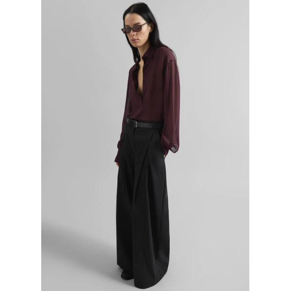 The Frankie Shop Peri Georgette Shirt - Burgundy - Oversized Minimalist Tops in Red - Shop at Luxury Shoes 