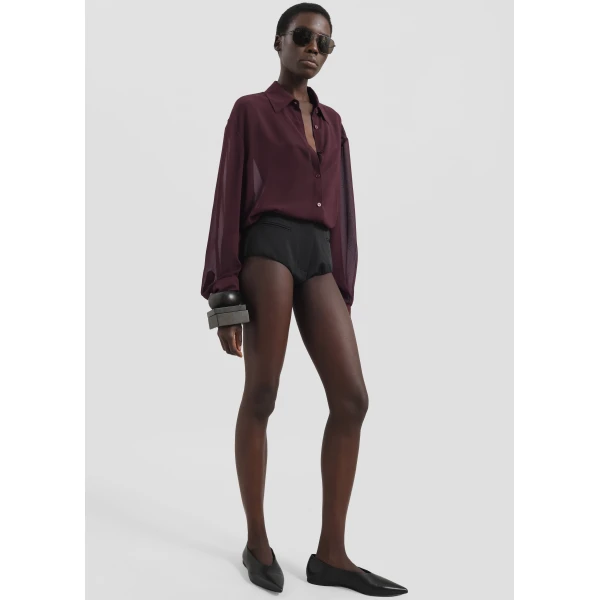 The Frankie Shop Peri Georgette Shirt - Burgundy - Oversized Minimalist Tops in Red - Shop at Luxury Shoes 