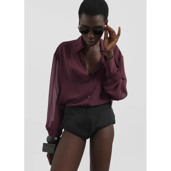 The Frankie Shop Peri Georgette Shirt - Burgundy - Oversized Minimalist Tops in Red - Shop at Luxury Shoes 
