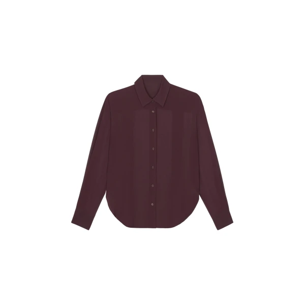 The Frankie Shop Peri Georgette Shirt - Burgundy - Oversized Minimalist Tops in Red - Shop at Luxury Shoes 