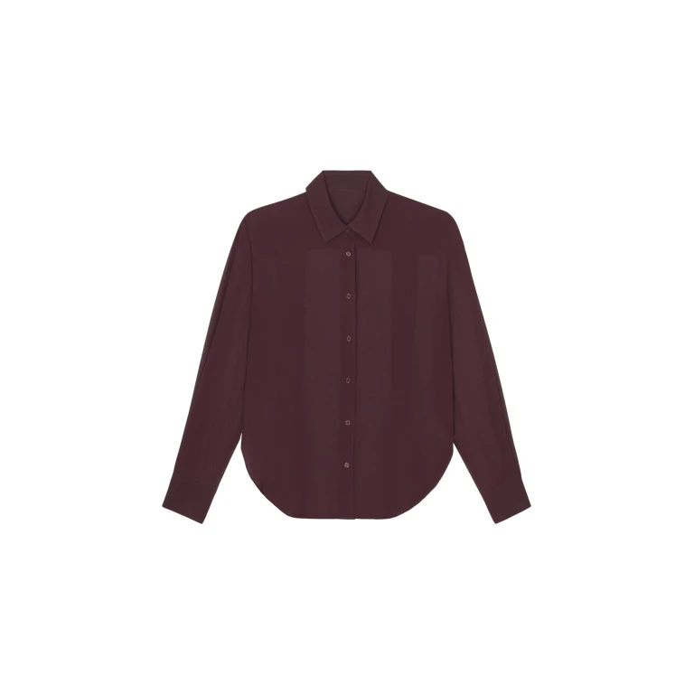 The Frankie Shop Peri Georgette Shirt - Burgundy - Oversized Minimalist Tops in Red - Shop at Luxury Shoes 