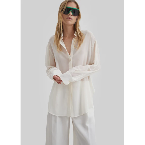 The Frankie Shop Peri Georgette Shirt - Ivory - Oversized Minimalist Tops in Ivory - Shop at Luxury Shoes 