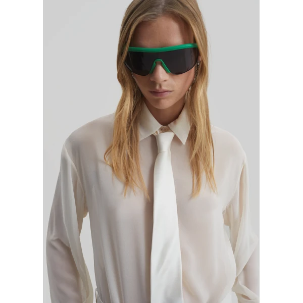 The Frankie Shop Peri Georgette Shirt - Ivory - Oversized Minimalist Tops in Ivory - Shop at Luxury Shoes 
